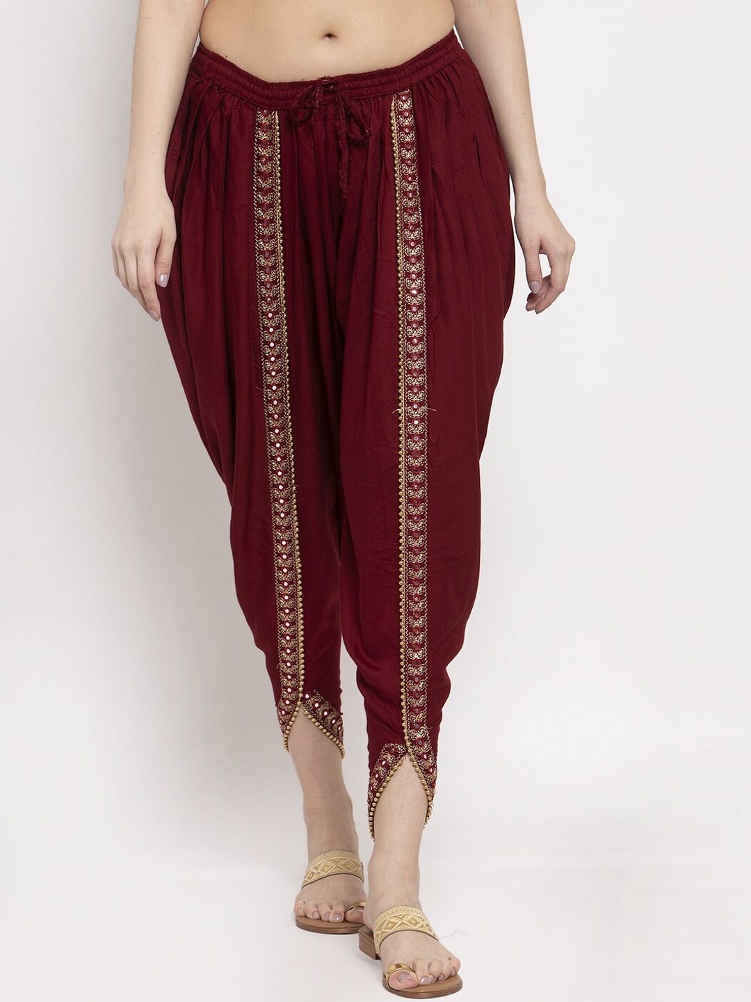 

Miaz Lifestyle Women Dhoti Pant With Embellished Border, Maroon