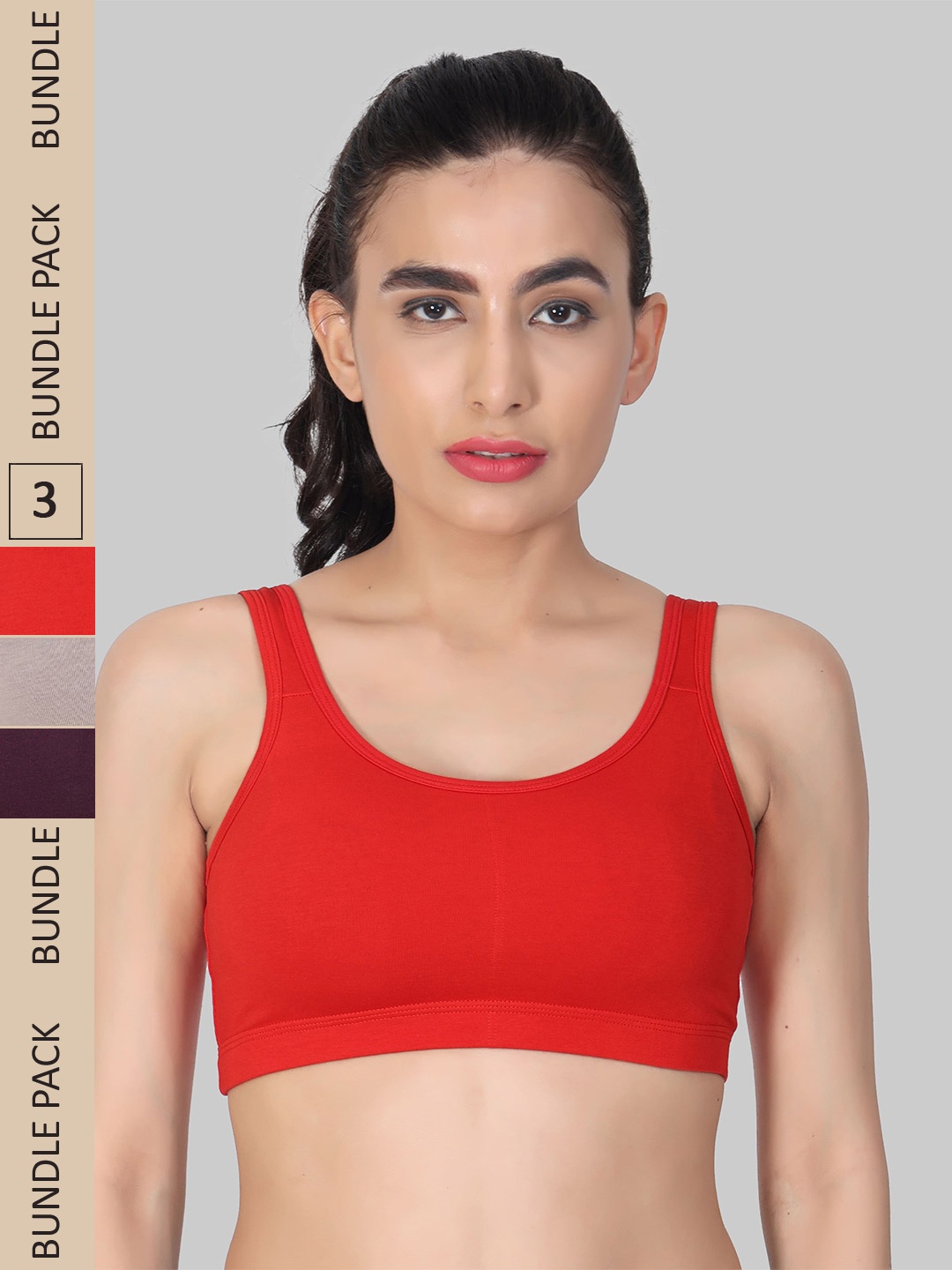 

Innocence Pack Of 3 Lightly Padded All Day Comfort Non-Wired Seamless Bra, Red