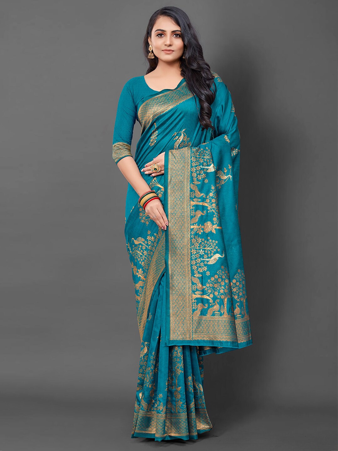 

Mitera Ethnic Motifs Woven Design Zari Silk Blend Banarasi Saree, Blue