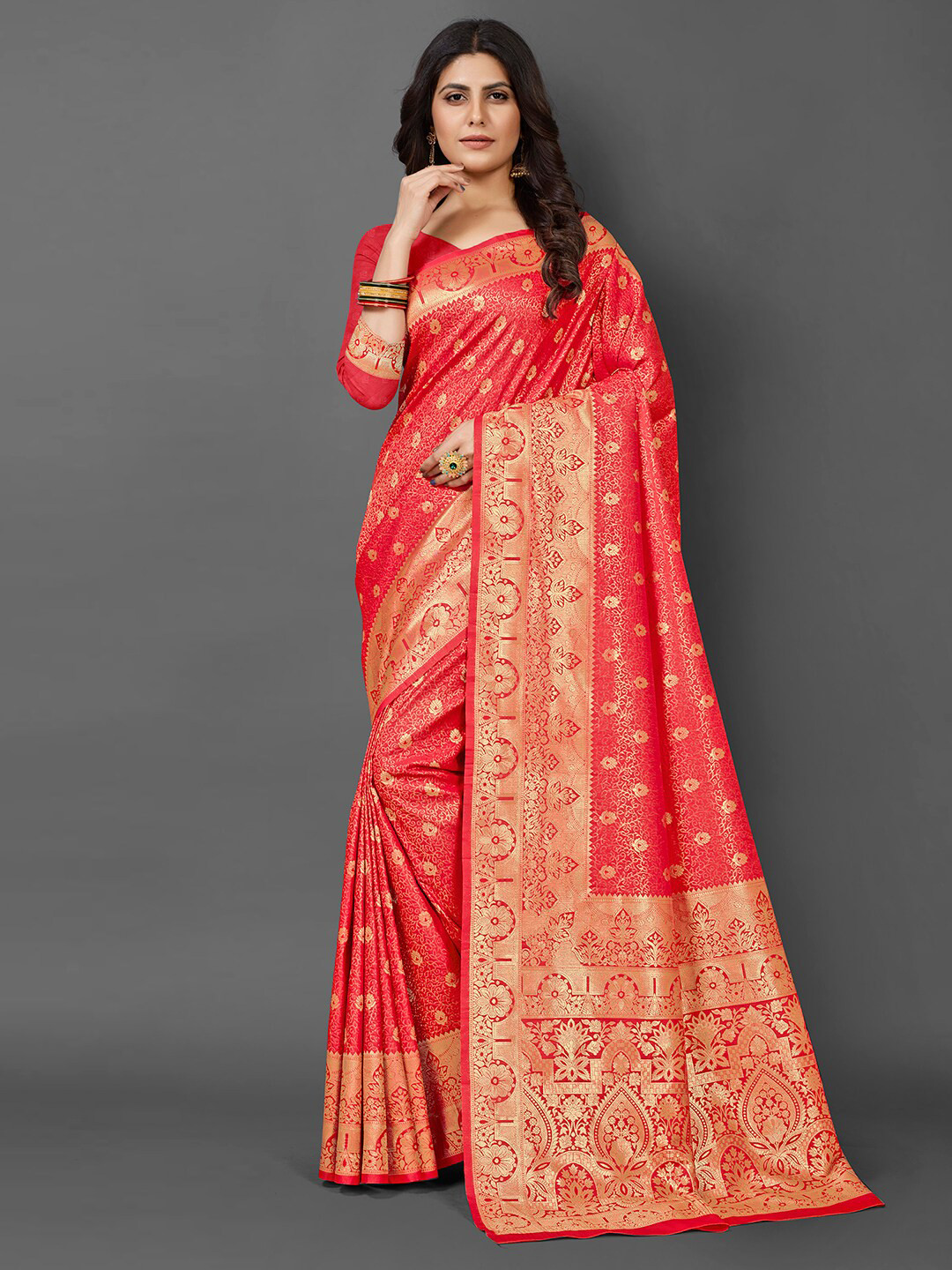 

Mitera Ethnic Motifs Woven Design Zari Kanjeevaram Saree, Red