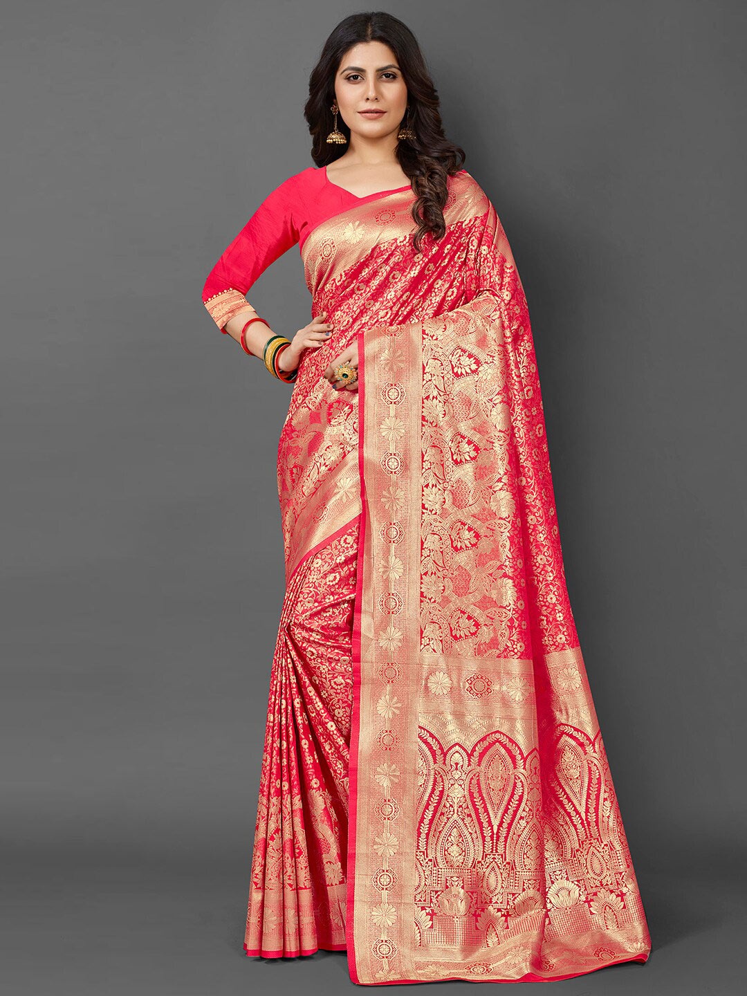 

Mitera Ethnic Motifs Woven Design Kanjeevaram Saree, Pink