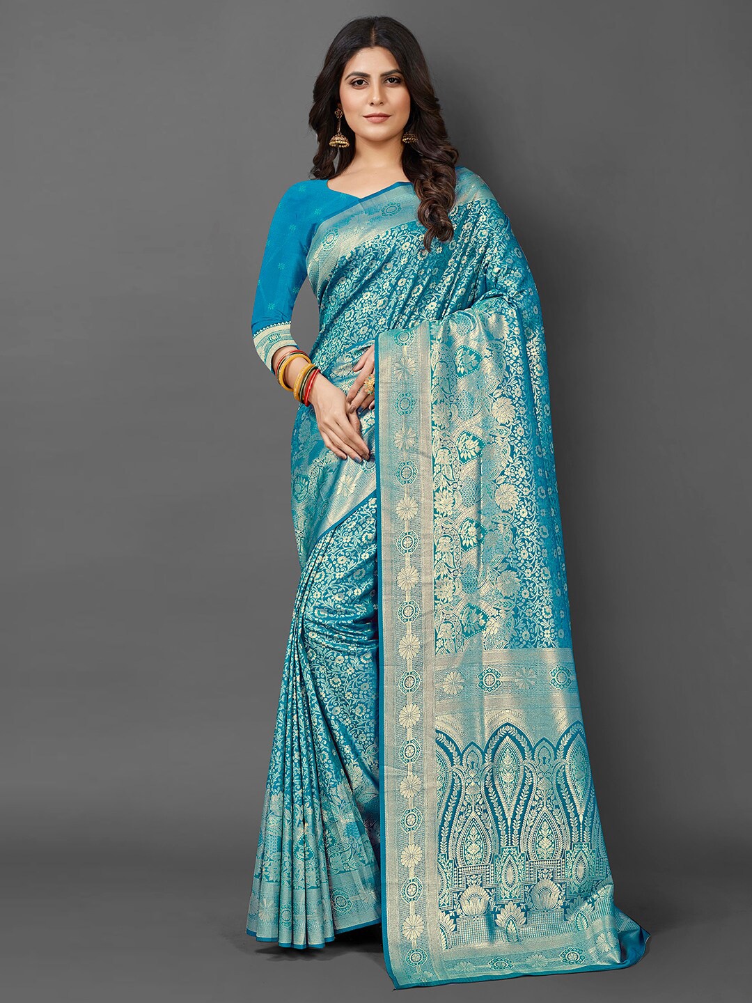 

Mitera Ethnic Motifs Woven Design Zari Kanjeevaram Saree, Blue