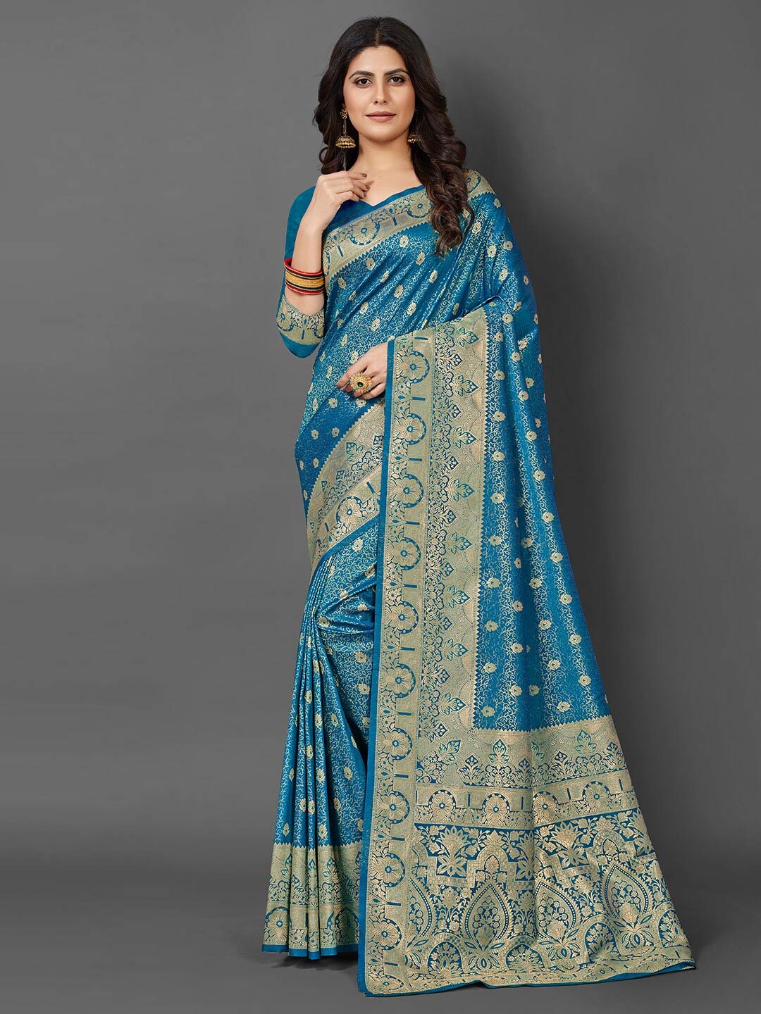 

Mitera Ethnic Motifs Woven Design Zari Kanjeevaram Saree, Blue