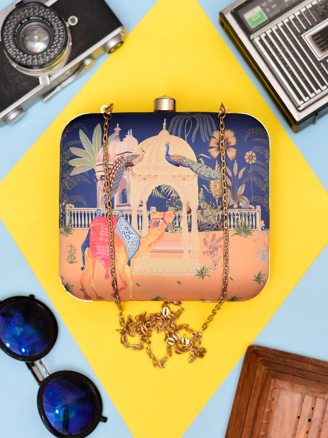 

ARTKLIM Printed Box Clutch, Blue