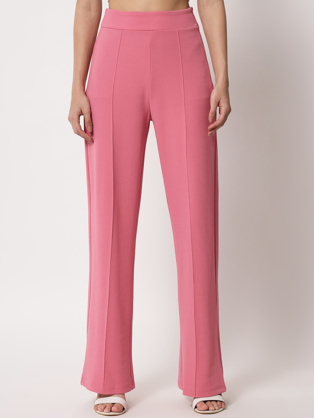 

Kotty Women Relaxed Straight Leg Straight Fit High-Rise Easy Wash Parallel Trousers, Pink