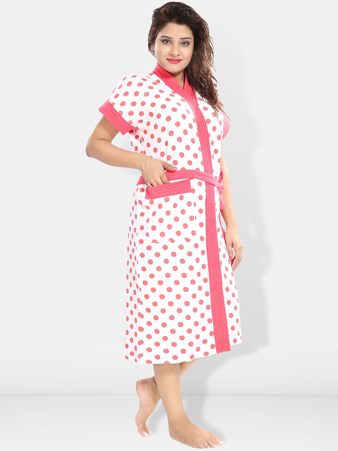 

Be You Women Printed Cotton Anti-bacterial Super Soft Bath Robe With Belt, White