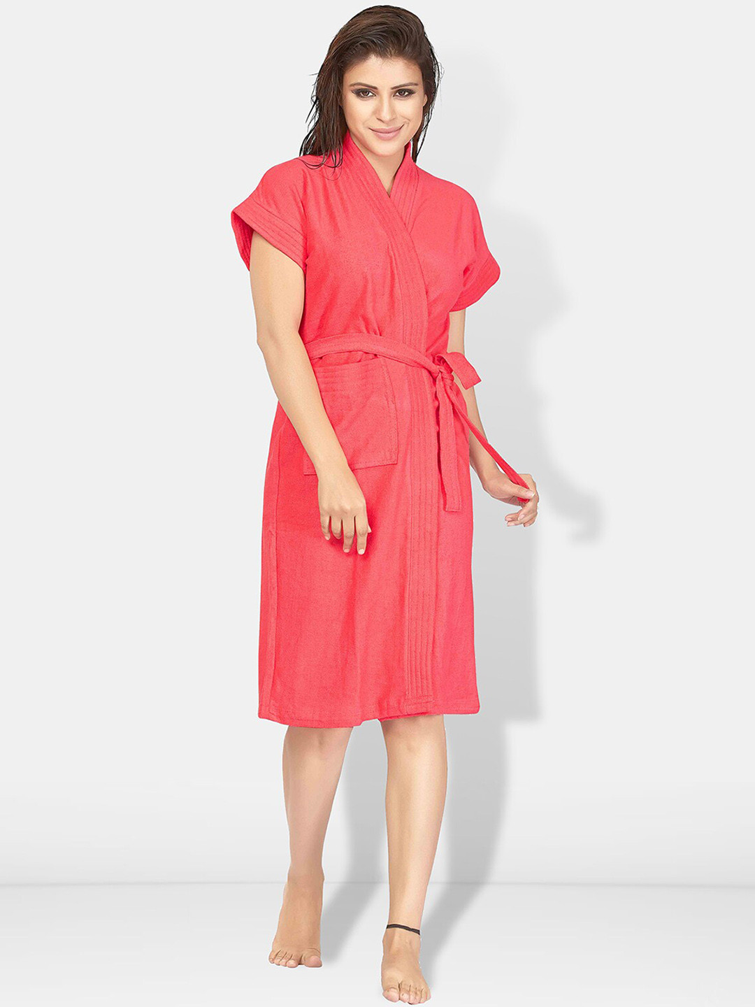 

Be You Women Cotton Anti-bacterial Super Soft Bath Robe With Belt, Peach
