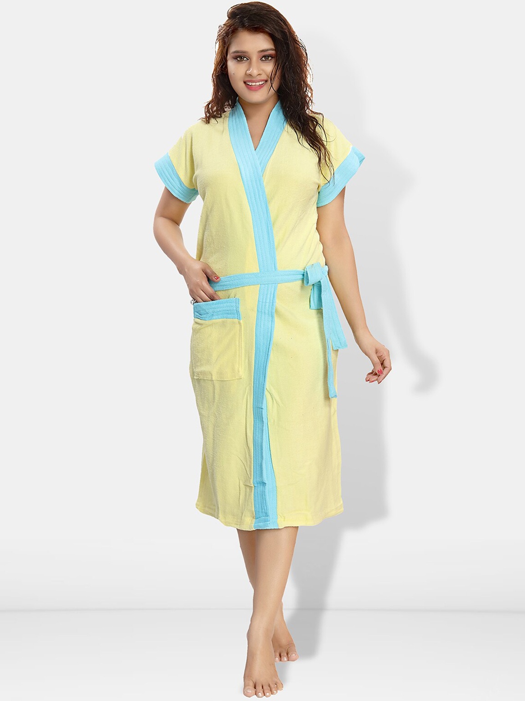 

Be You Women Cotton Anti-bacterial Super Soft Bath Robe With Belt, Yellow