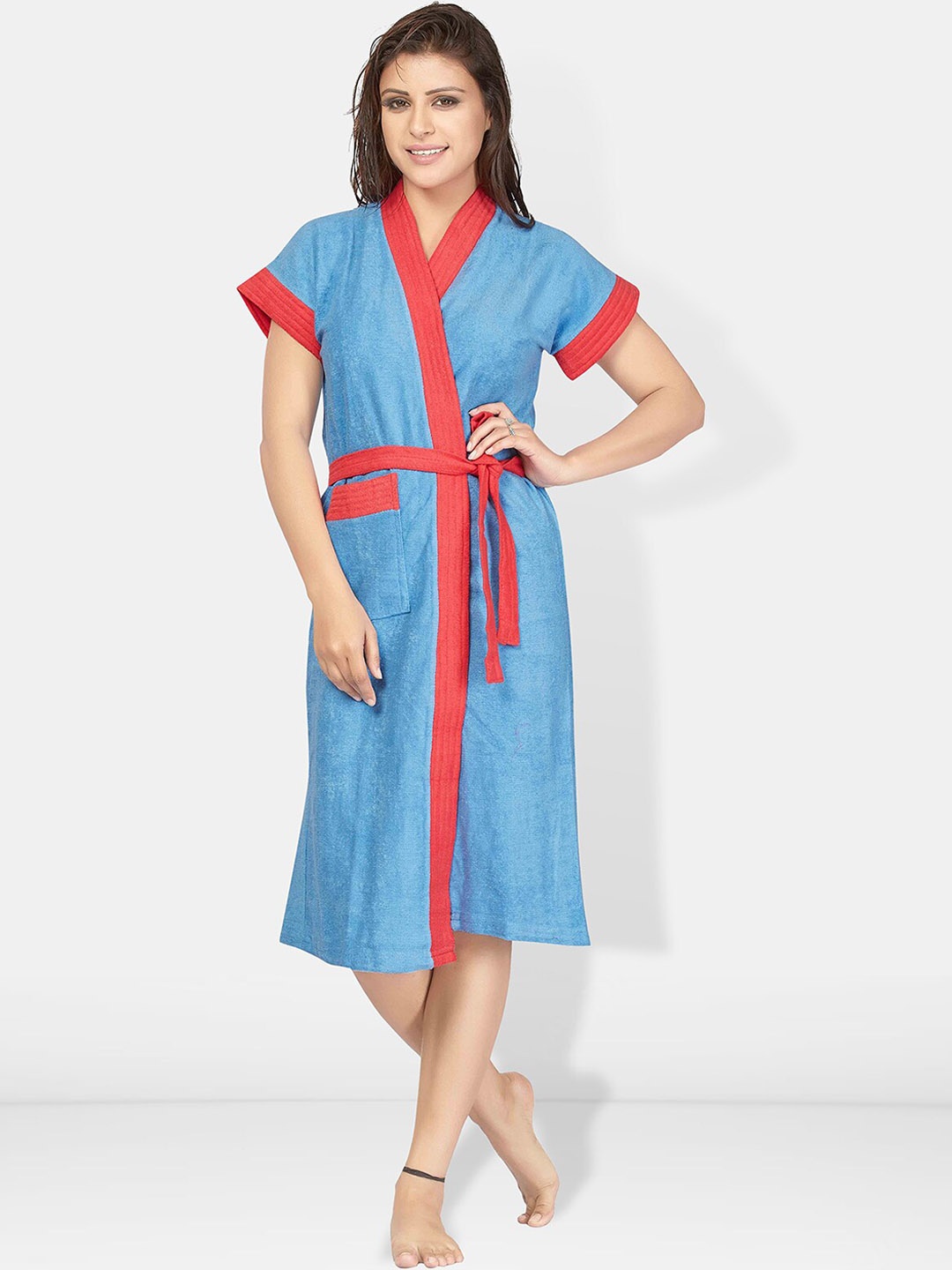 

Be You Women Cotton Anti-bacterial Super Soft Bath Robe With Belt, Blue