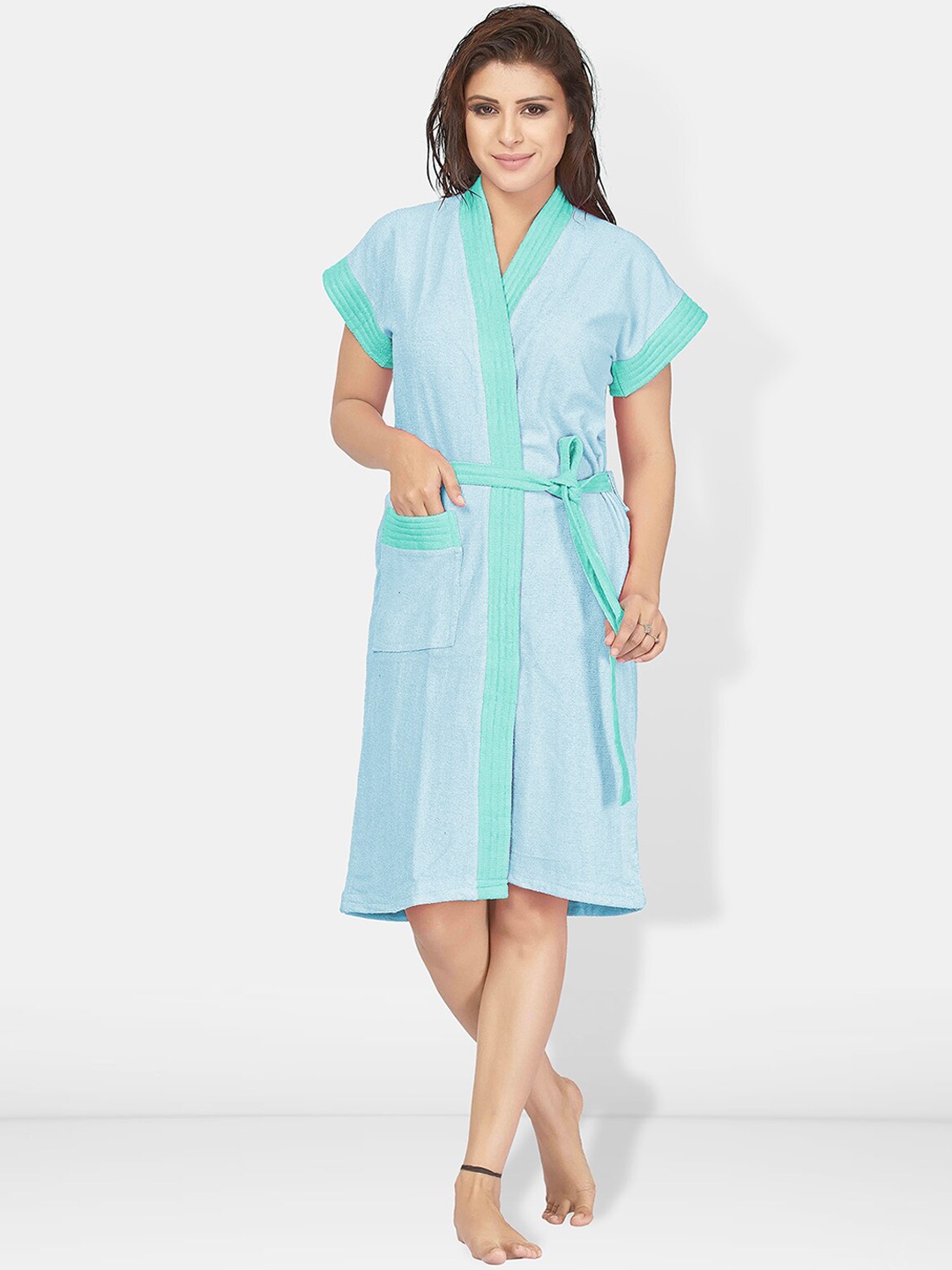 

Be You Women Cotton Anti-bacterial Super Soft Bath Robe With Belt, Blue