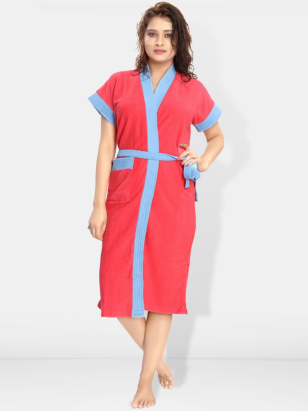 

Be You Women Cotton Anti-bacterial Super Soft Bath Robe With Belt, Red