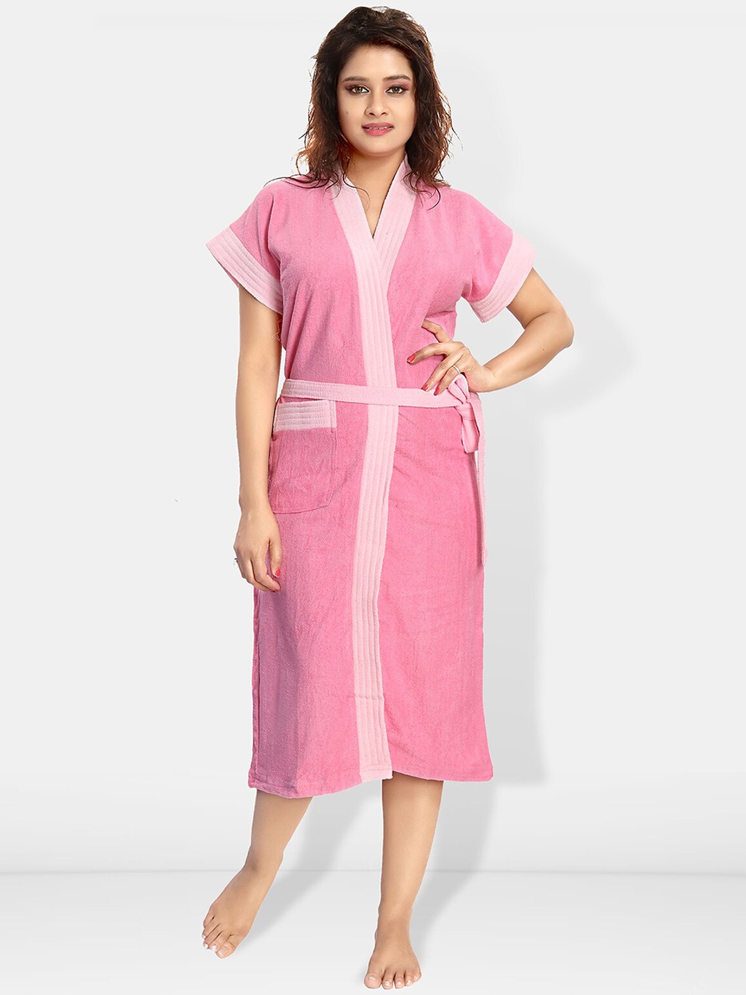 

Be You Women Cotton Anti-bacterial Super Soft Bath Robe With Belt, Pink