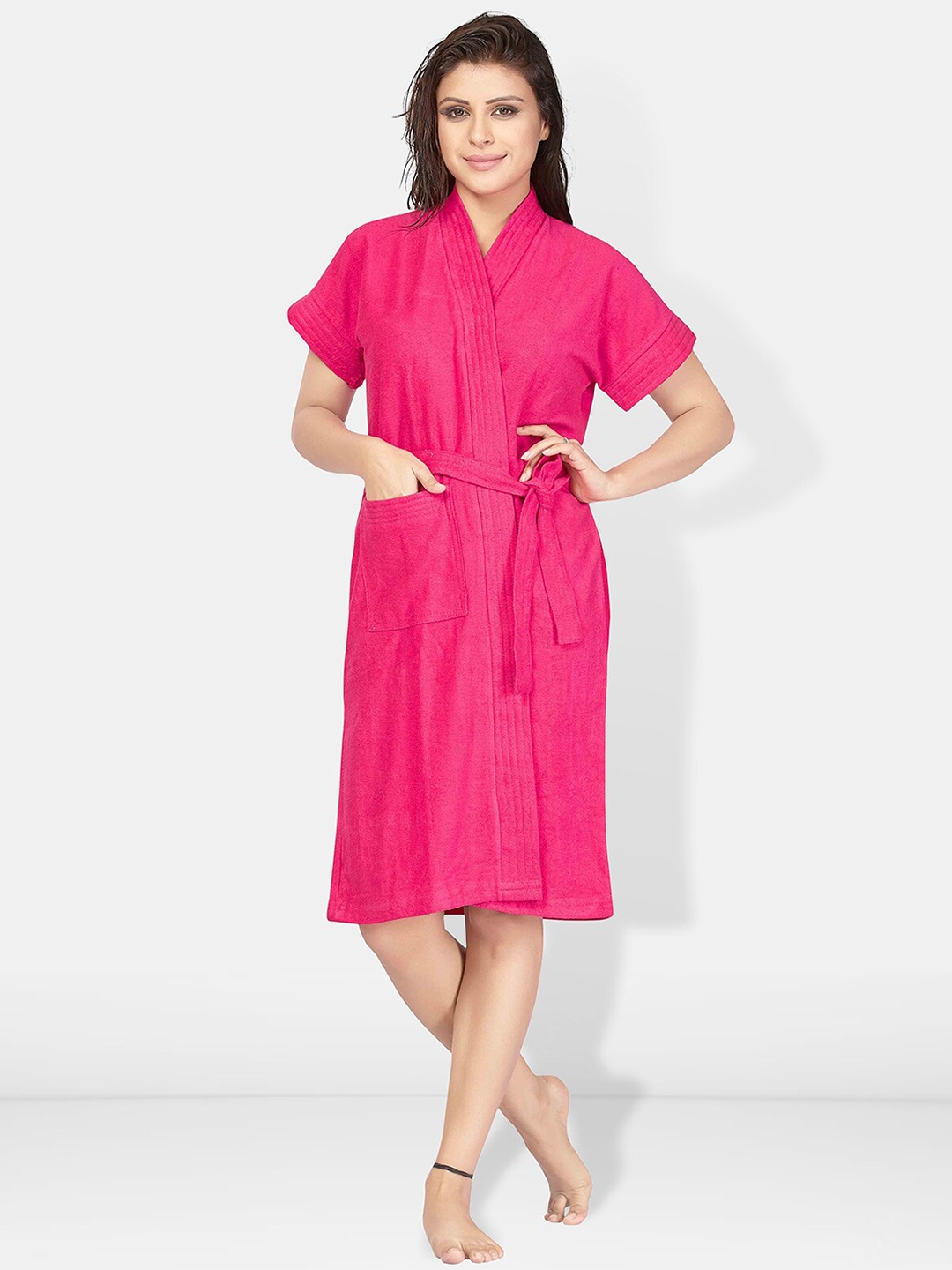 

Be You Women Cotton Anti-bacterial Super Soft Bath Robe With Belt, Pink