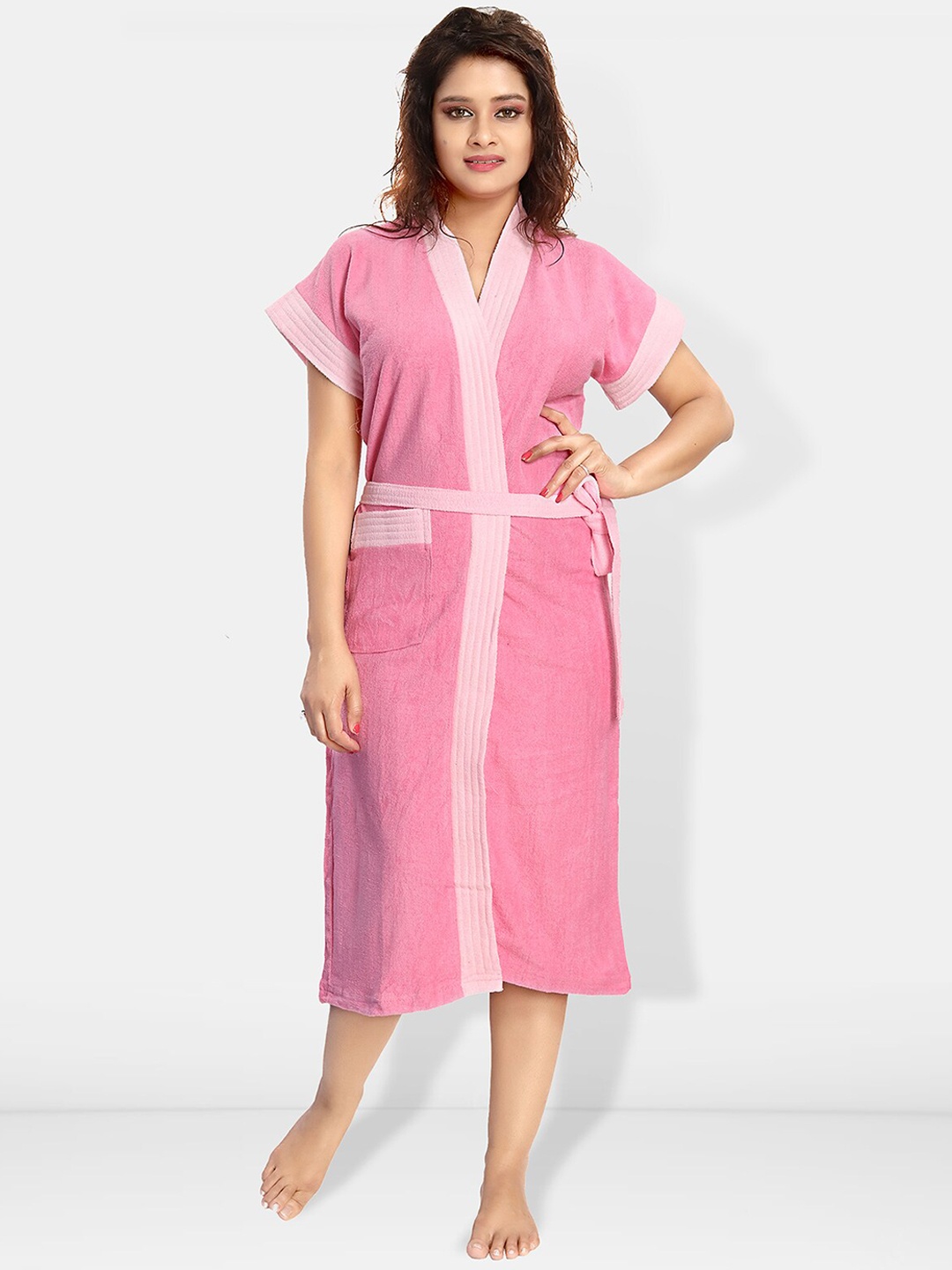 

Be You Women Cotton Anti-bacterial Super Soft Bath Robe With Belt, Pink