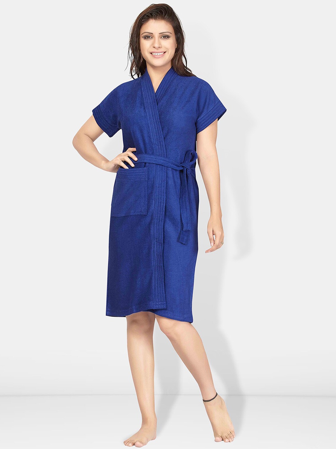 

Be You Women Cotton Anti-bacterial Super Soft Bath Robe With Belt, Blue