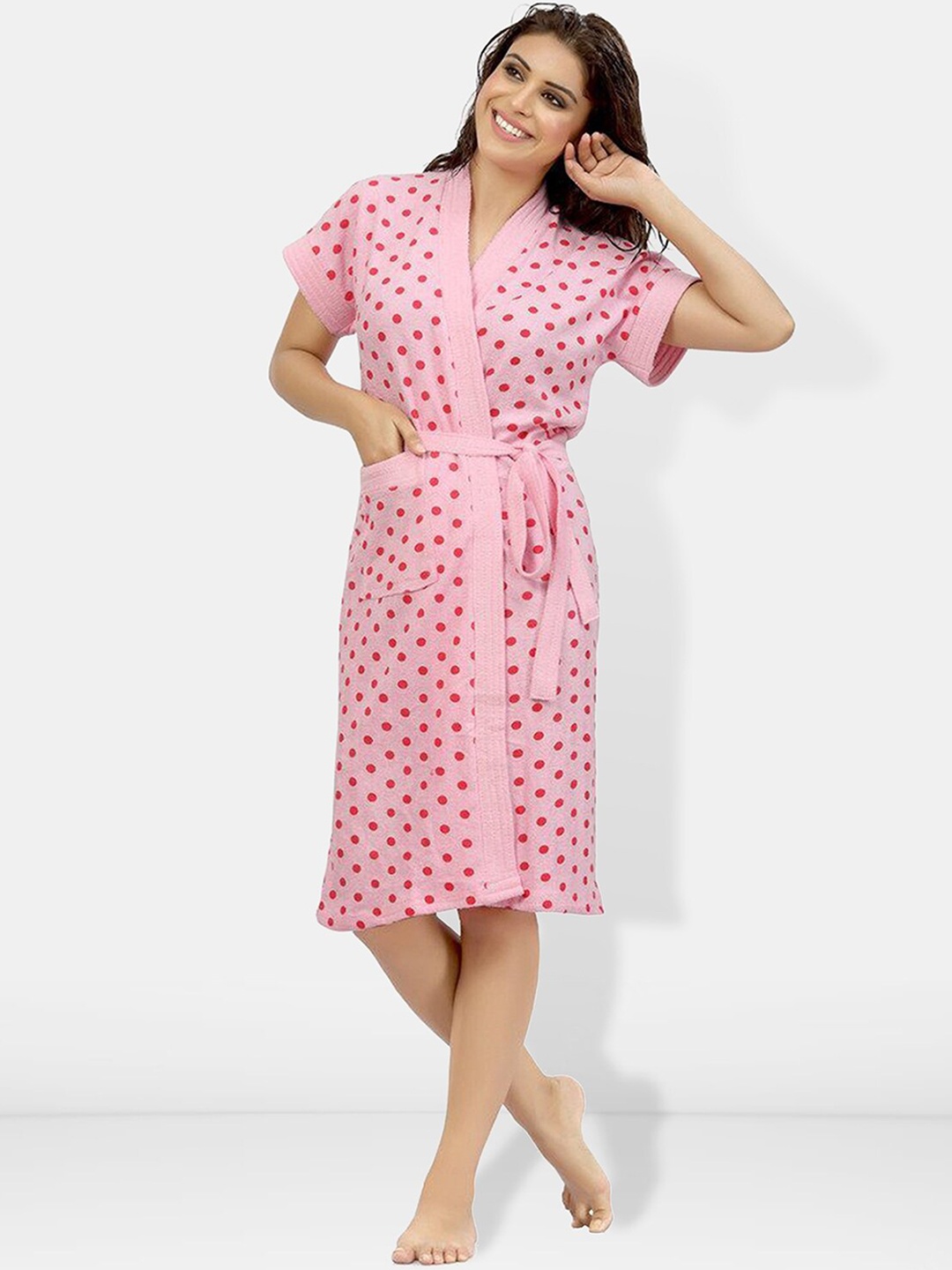 

Be You Women Printed Cotton Anti-bacterial Super Soft Bath Robe With Belt, Pink