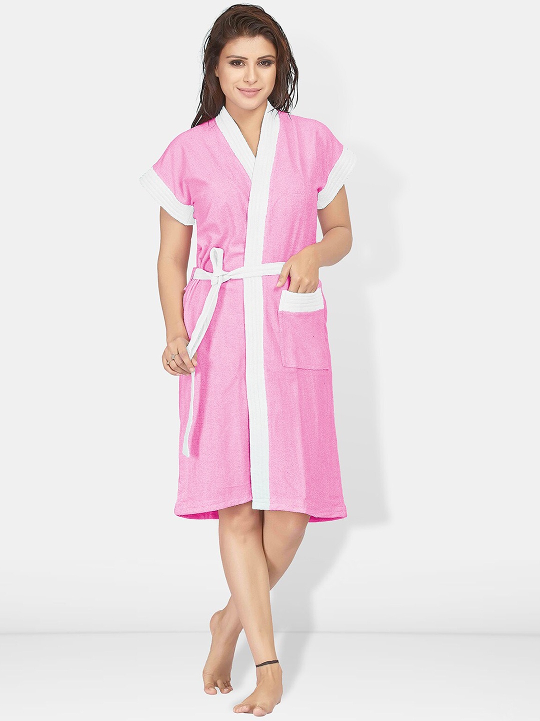 

Be You Women Cotton Anti-bacterial Super Soft Bath Robe With Belt, Pink