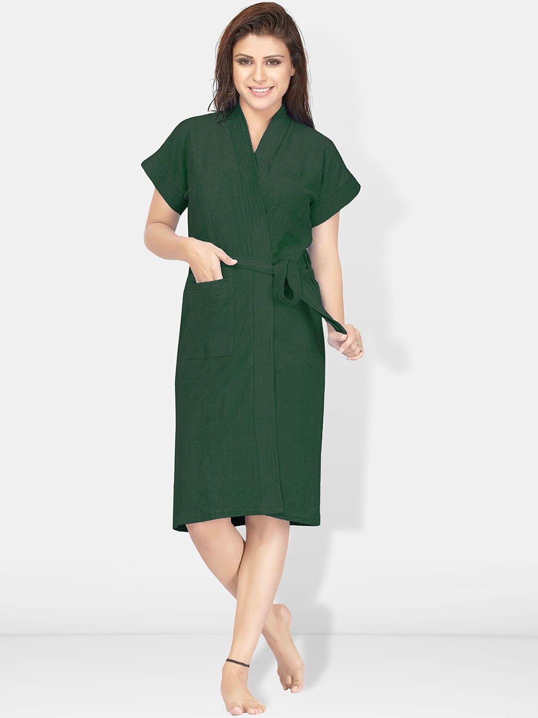 

Be You Women Cotton Anti-bacterial Super Soft Bath Robe With Belt, Olive
