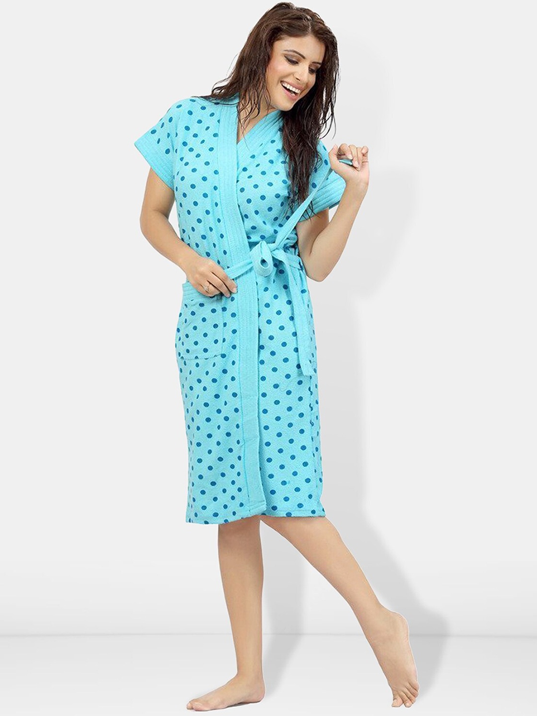 

Be You Women Printed Cotton Anti-bacterial Super Soft Bath Robe With Belt, Blue