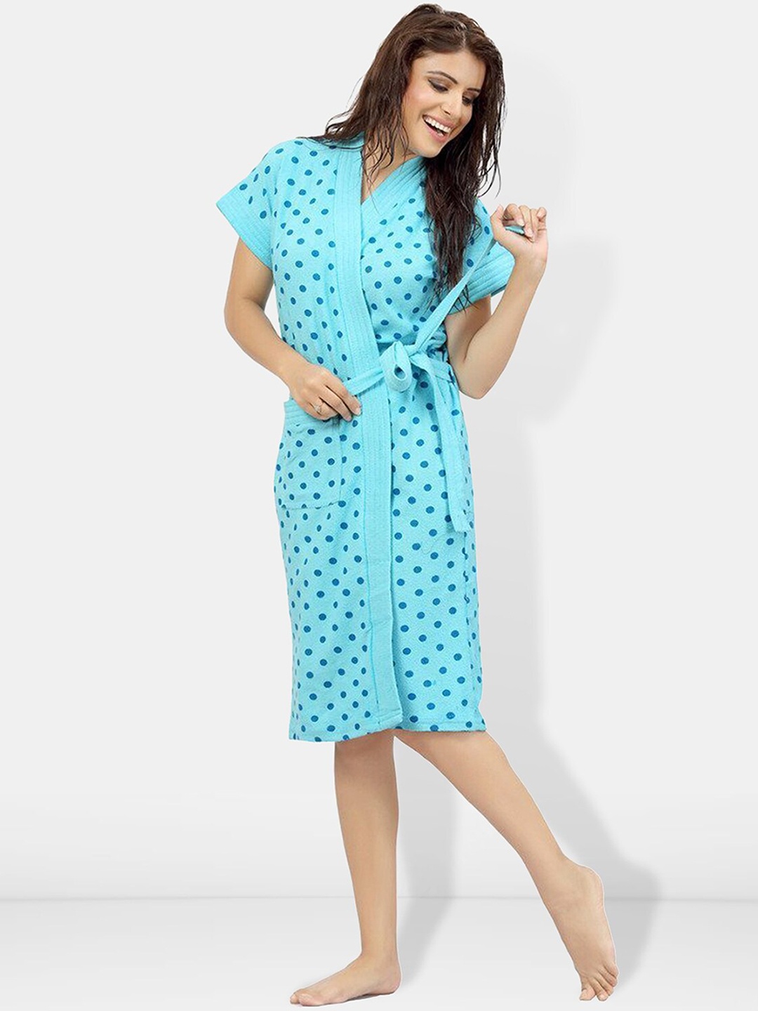 

Be You Women Printed Cotton Anti-bacterial Super Soft Bath Robe With Belt, Blue