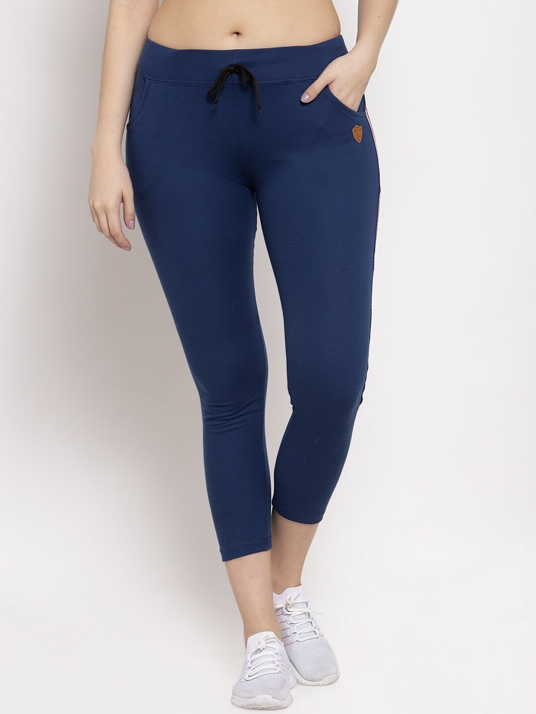 

Miaz Lifestyle Women Skinny-Fit Pure Cotton Cropped Track Pants, Navy blue