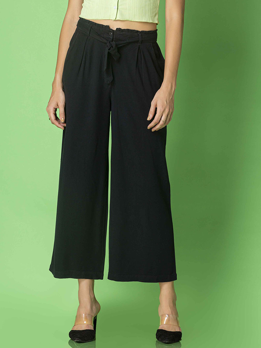 

MKOAL Women Relaxed Loose Fit Mid-Rise Culottes Trousers, Black