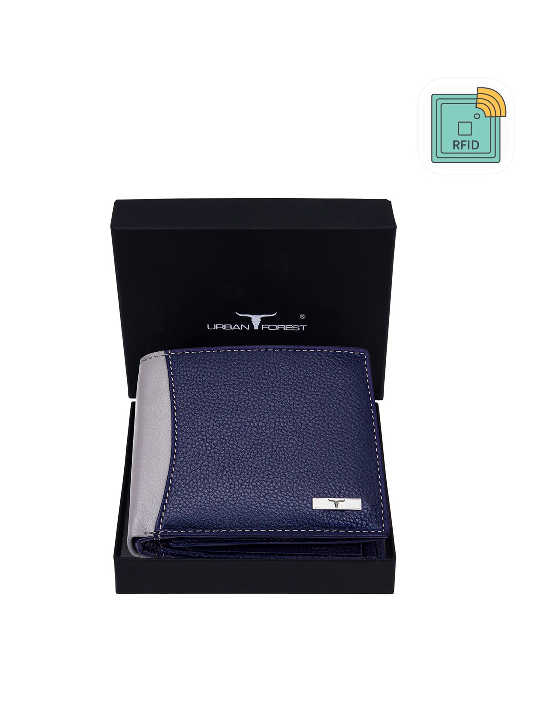 

URBAN FOREST Men Textured Leather RFID Two Fold Wallet, Blue