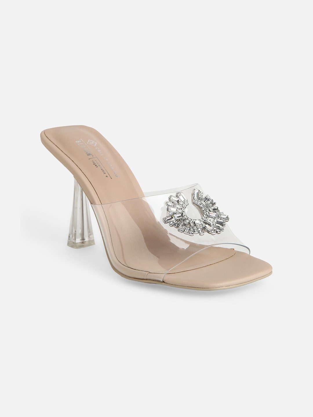 

Call It Spring Beige & Transparent Embellished Party Kitten Sandals