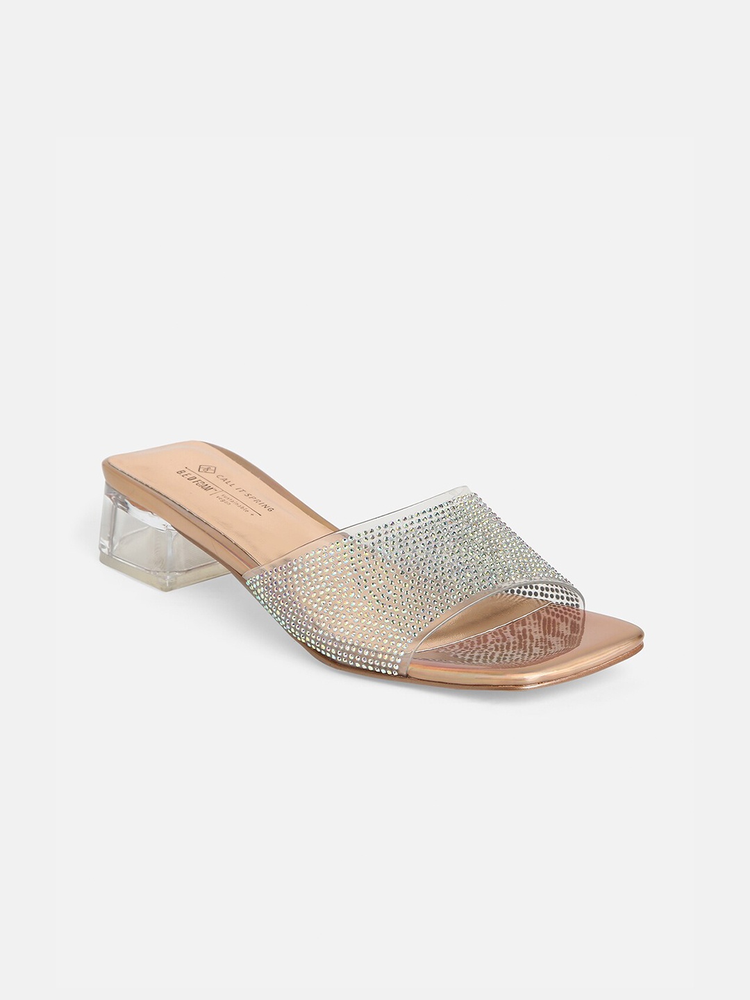 

Call It Spring Embellished Open Toe Block Heels, Rose gold