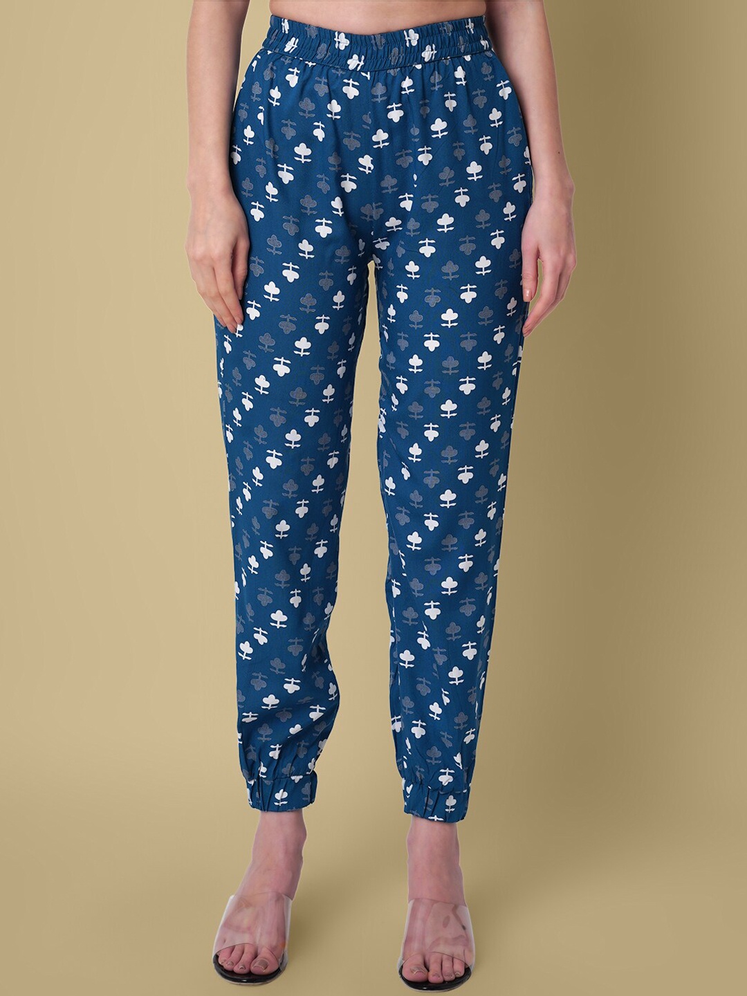 

DAEVISH Women Floral Printed Smart Loose Fit Easy Wash Joggers, Blue