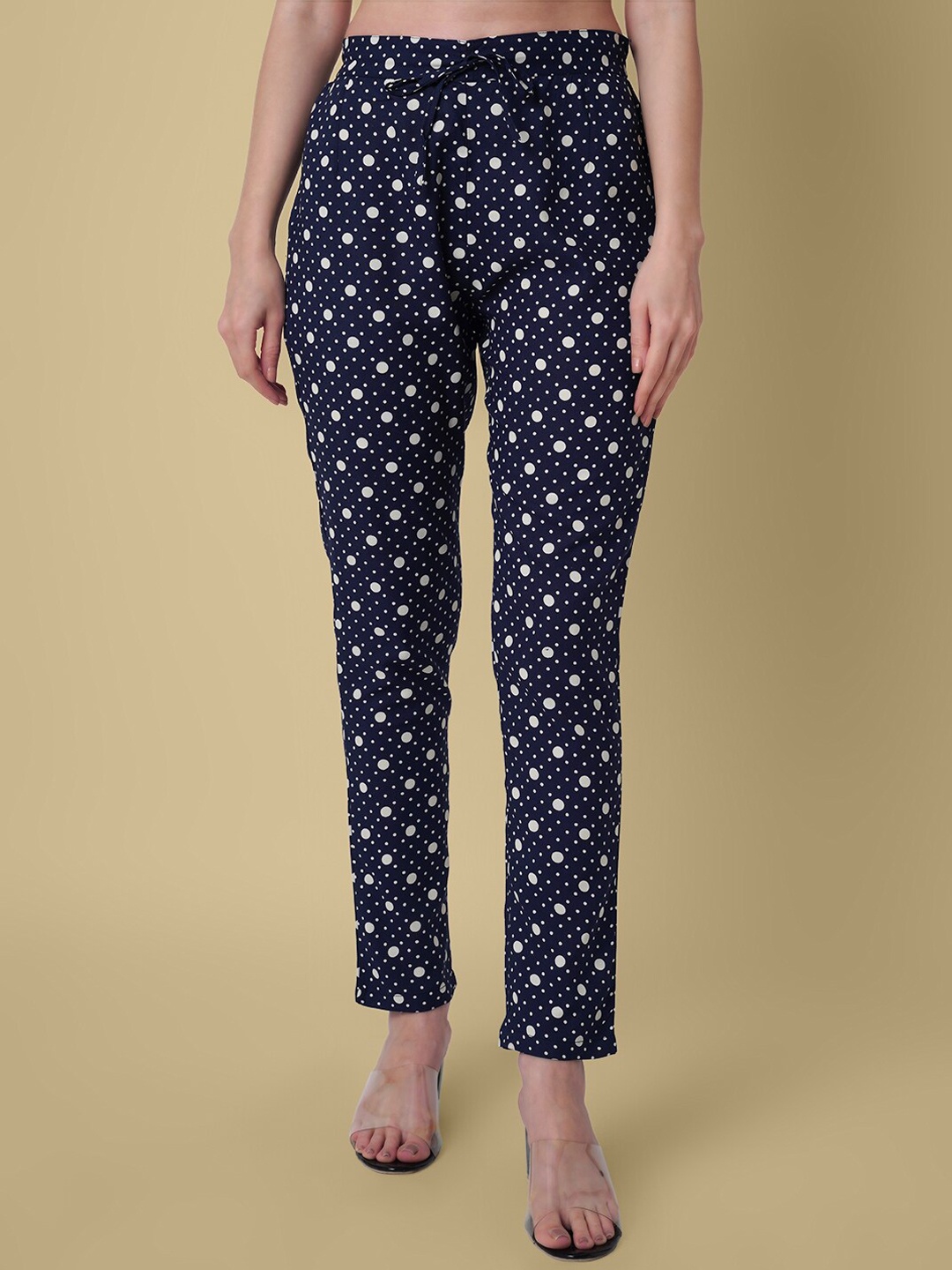 

DAEVISH Women Polka Dots Printed Smart Straight Fit Easy Wash Joggers, Blue