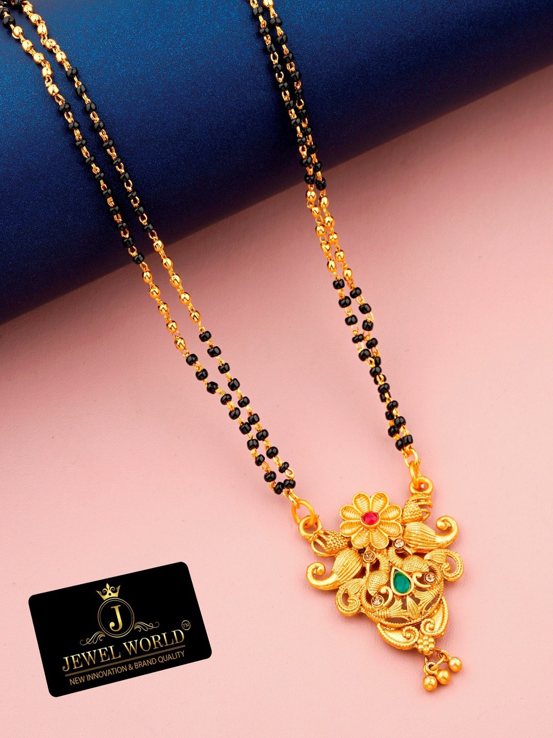 

JEWEL WORLD Gold-Plated Stone-Studded & Beaded Mangalsutra