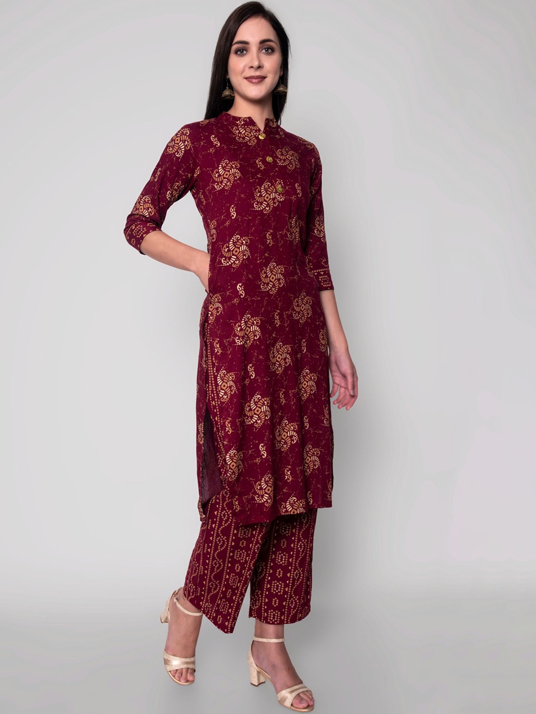 

Wodreams Ethnic Motifs Printed Mandarin Collar Kurta with Trousers, Magenta