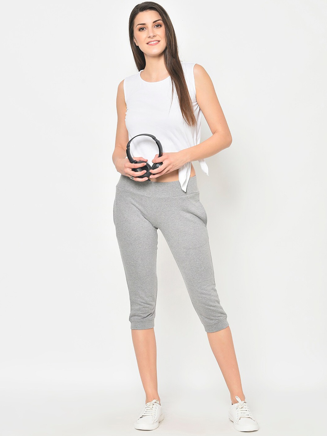

urSense Straight Fit Cropped Joggers With White T-Shirt., Grey