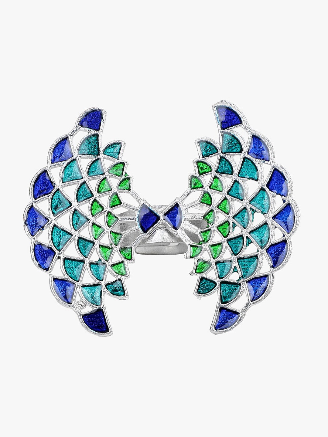 

KACY Silver-Plated Classic Minakari Finger Ring, Multi