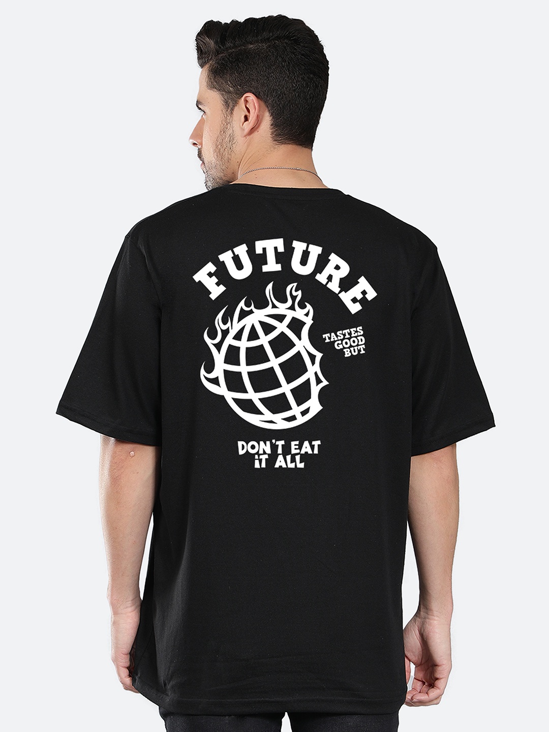 

Mad Over Print Typography Printed Cotton Oversized T-shirt, Black