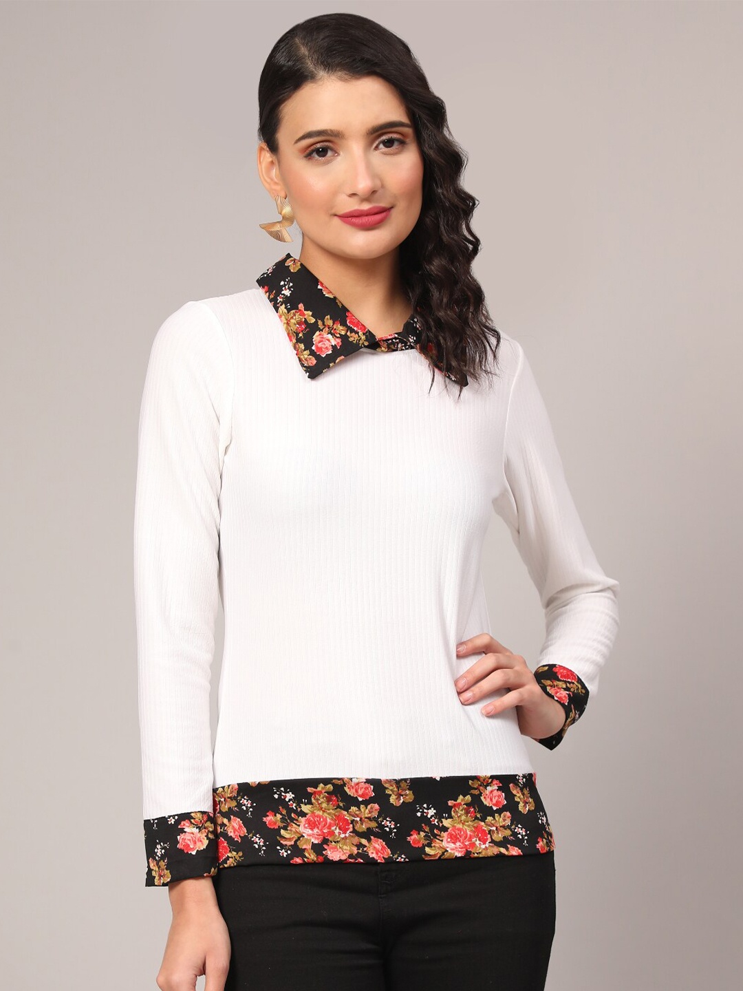 

WESTHOOD Floral Printed Shirt Collar Top, White