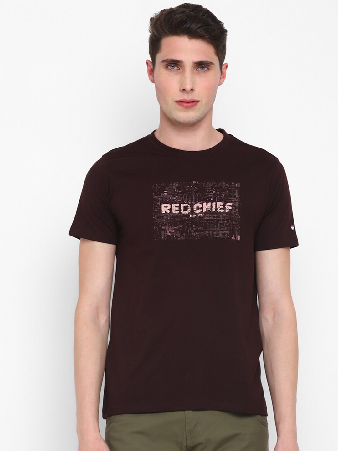Red Chief Typography Printed Round Neck Cotton T-shirt, Brown
