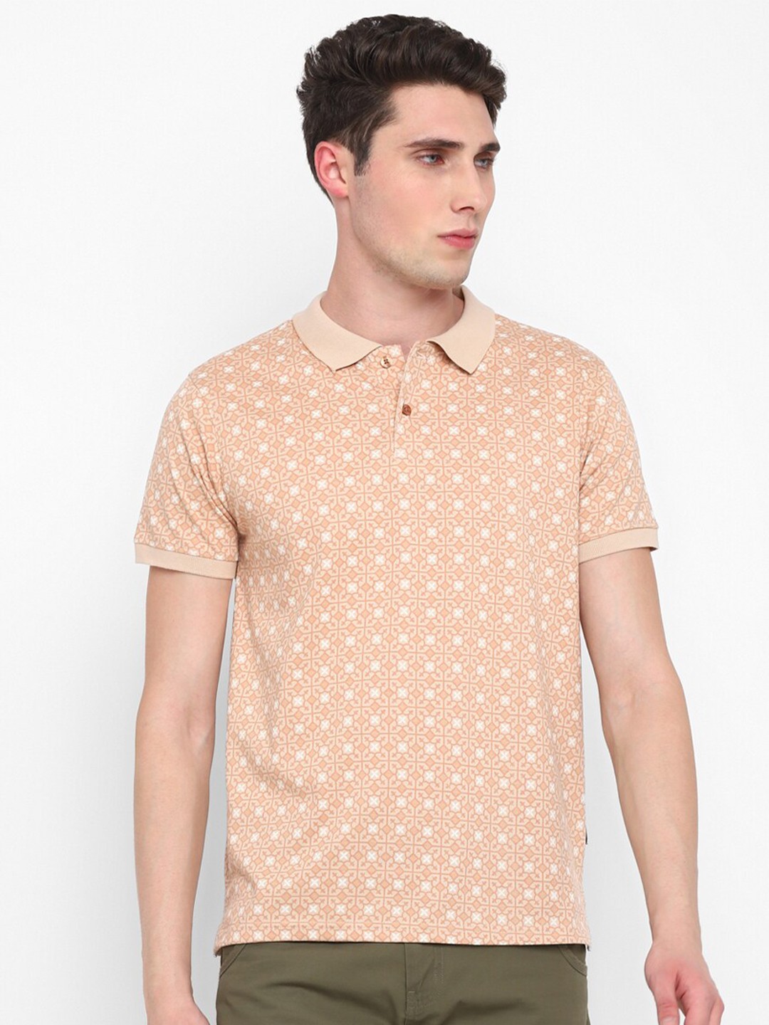 

Red Chief Geometric Printed Polo Collar Cotton T-shirt, Beige