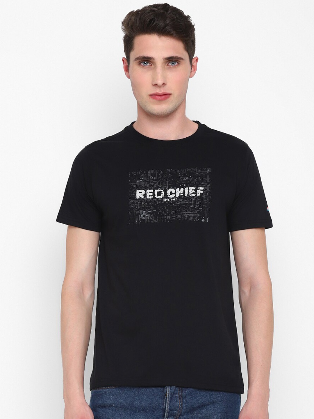 

Red Chief Typography Round Neck Cotton T-shirt, Black