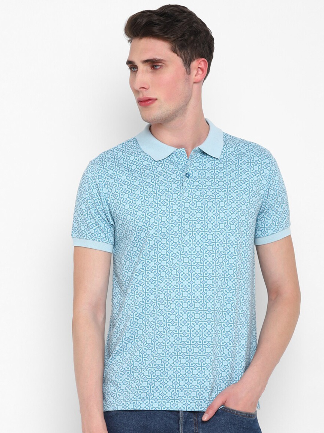 

Red Chief Geometric Printed Cotton Polo T-shirt, Blue