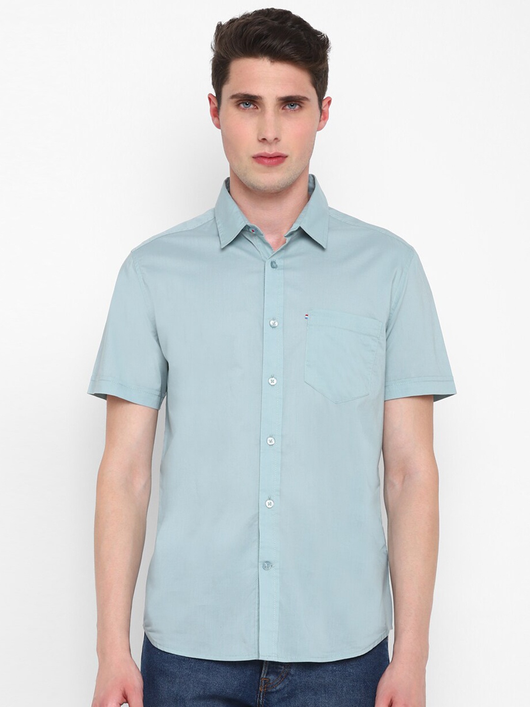 

Red Chief Spread Collar Slim Fit Opaque Cotton Casual Shirt, Sea green