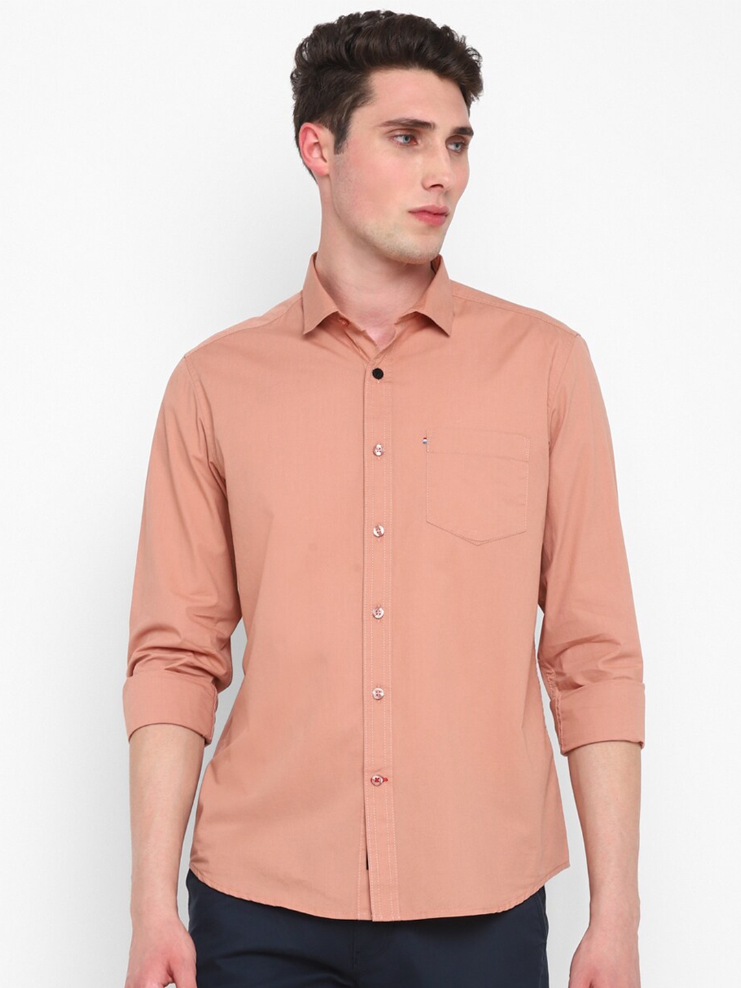 

Red Chief Spread Collar Slim Fit Opaque Cotton Casual Shirt, Peach