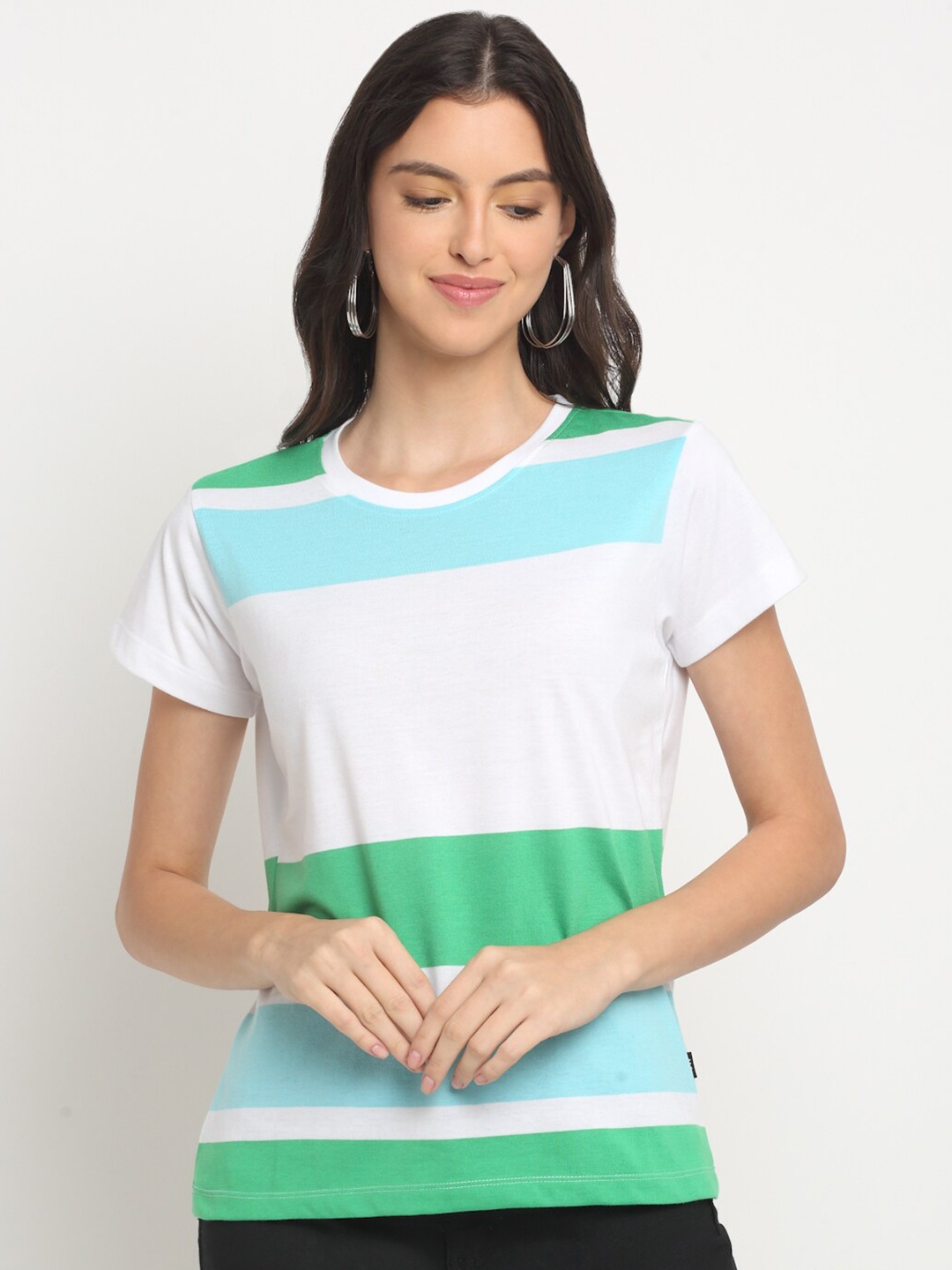 

HARBOR N BAY Striped Round Neck Short Sleeves Cotton T-shirt, Green