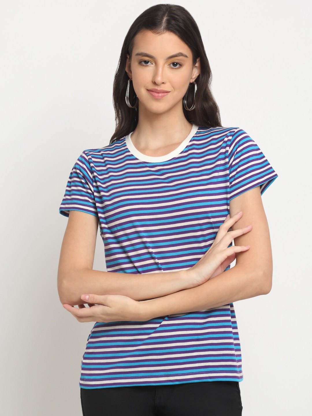 

HARBOR N BAY Striped Round Neck Short Sleeves Cotton T-shirt, Blue