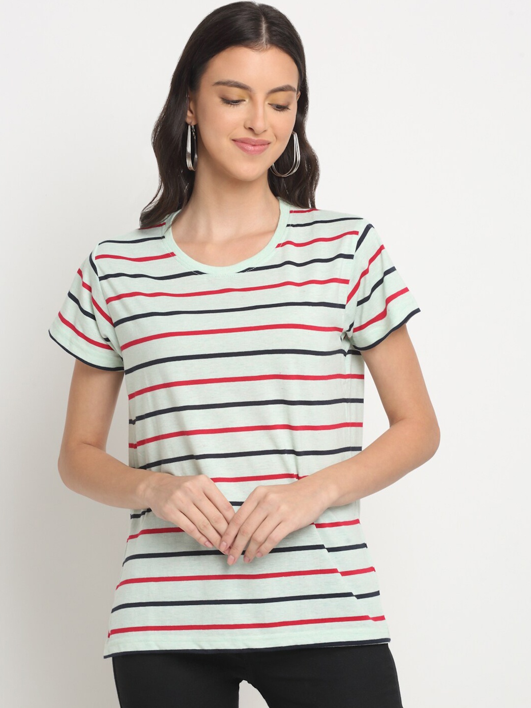 

HARBOR N BAY Striped Round Neck Short Sleeves Cotton T-shirt, Lime green