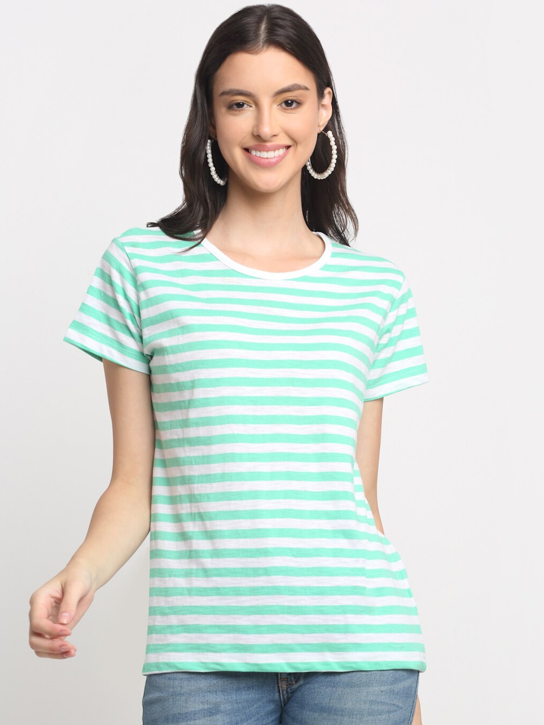 

HARBOR N BAY Striped Round Neck Short Sleeves Cotton T-shirt, Green