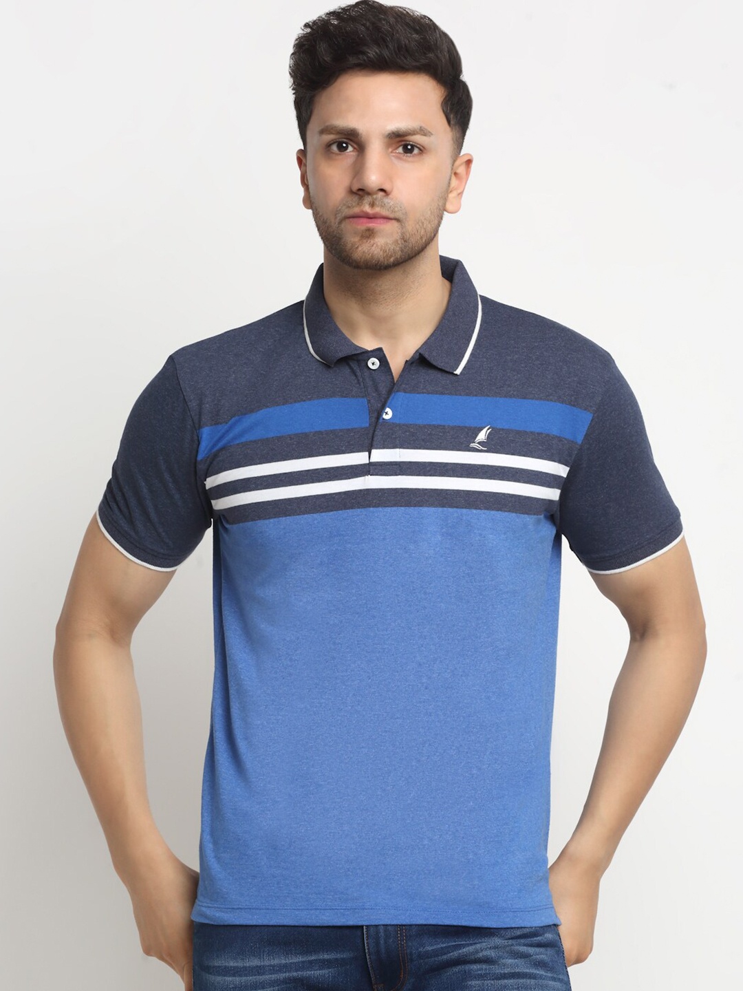 

HARBOR N BAY Striped Polo Collar Short Sleeves Cotton T-shirt, Blue