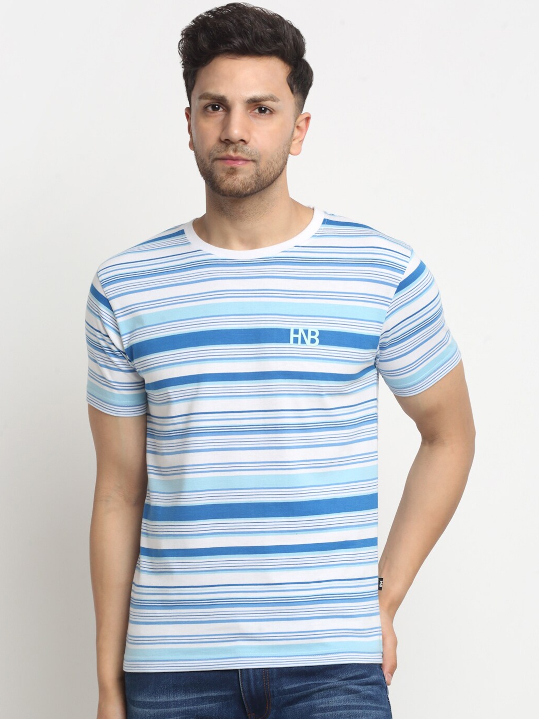 

HARBOR N BAY Striped Round Neck Short Sleeves Cotton T-shirt, Blue