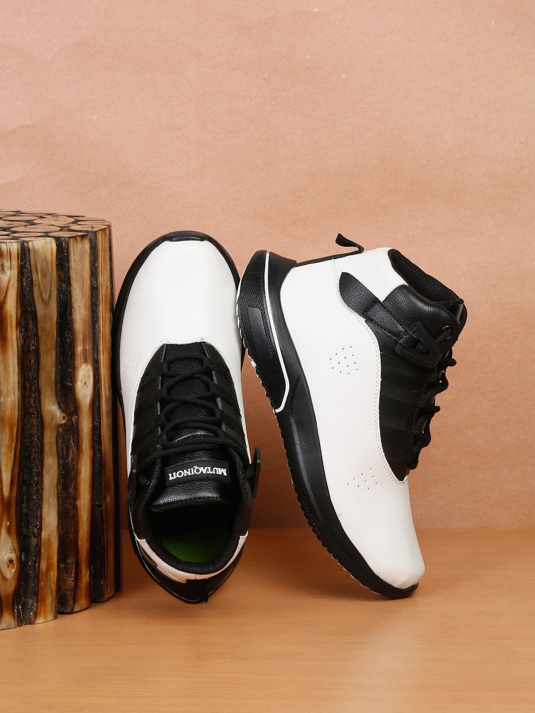 

MUTAQINOTI Men Perforations Mid Top Lightweight Comfort Insole Basics Sneakers, White